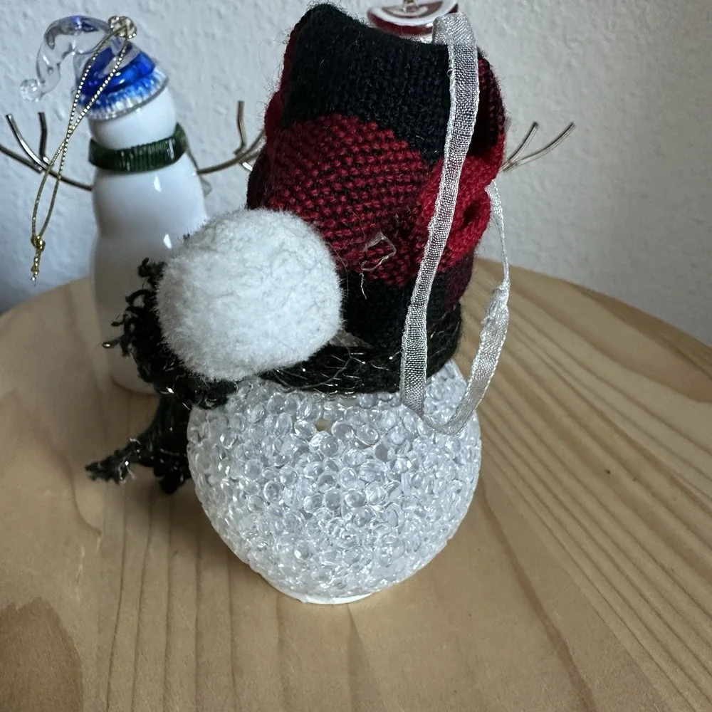 Assorted Christmas Snowman Figurines 4-5 Inch Metal Ceramic Glass Resin Lot Of 5